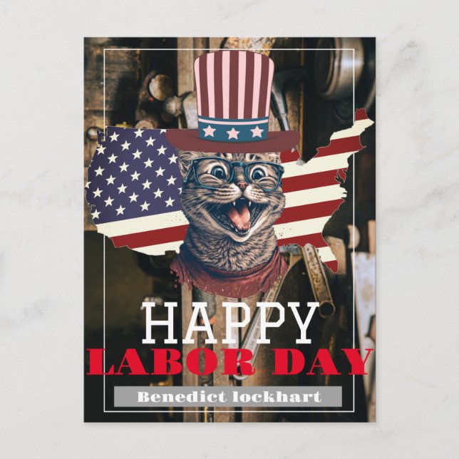 Elegant Solidarity worker Labour Day with USA flag Postcard (Front)