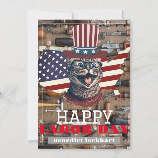 Elegant Solidarity worker Labour Day with USA flag Thank You Card (Front)