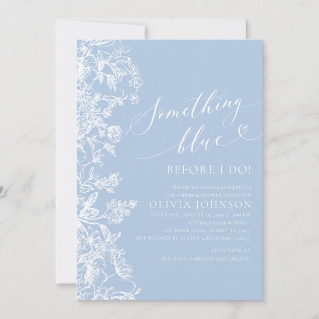 Elegant Something Blue Before I do Bridal Shower Invitation (Front)