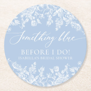 Elegant Something Blue Before I do Bridal Shower Round Paper Coaster