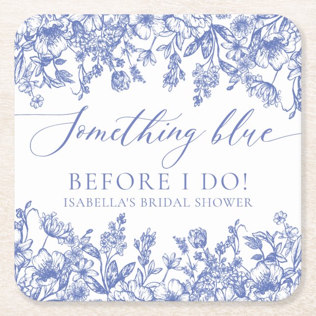 Elegant Something Blue Before I do Bridal Shower Square Paper Coaster (Front)