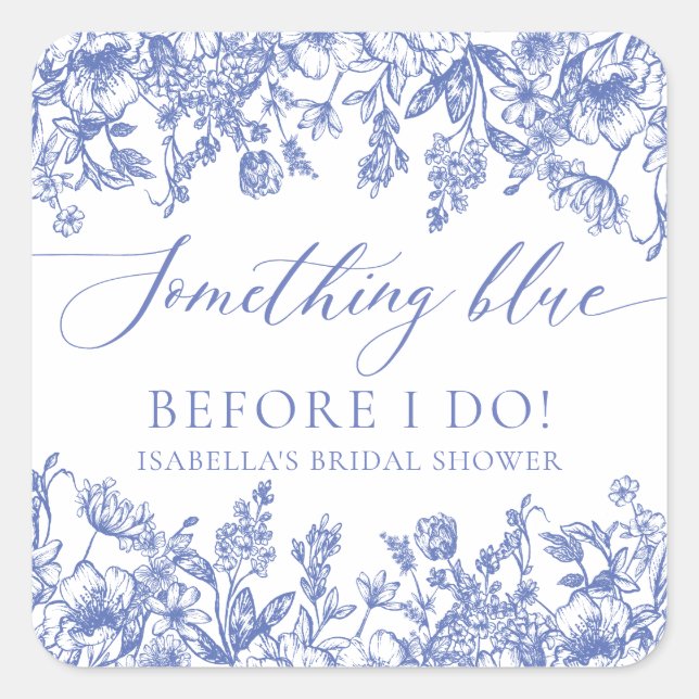 Elegant Something Blue Before I do Bridal Shower Square Sticker (Front)