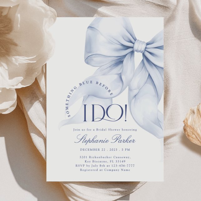 Elegant Something Blue Bow Bridal Shower Invitation (Creator Uploaded)
