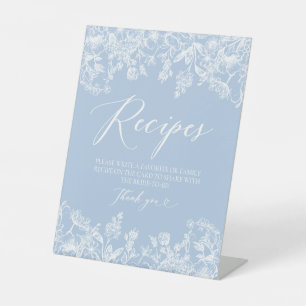 Elegant Something Blue Bridal Shower Recipe Card Pedestal Sign