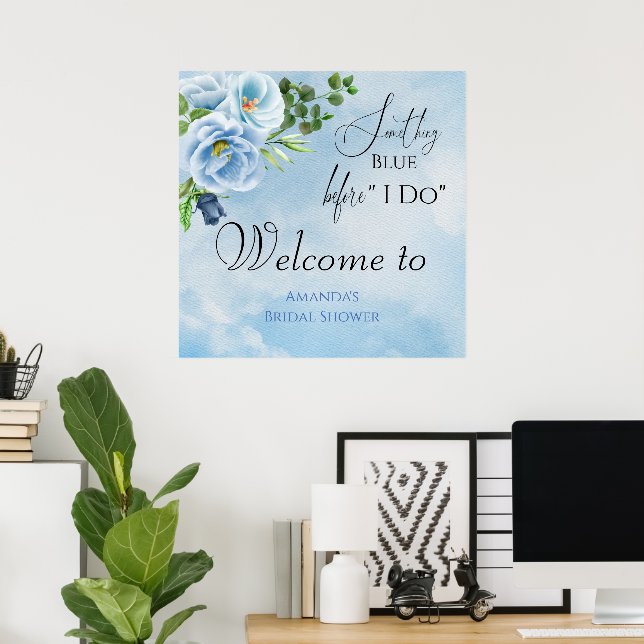 Elegant Something Blue Bridal Shower Welcome Poster (Home Office)