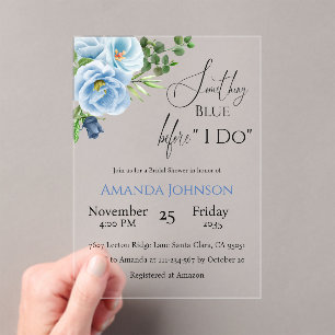 Elegant Something Blue Floral Bridal Shower Acrylic Invitations