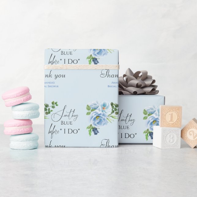Elegant Something Blue Floral Bridal Shower Gift Wrapping Paper (Baby Shower)