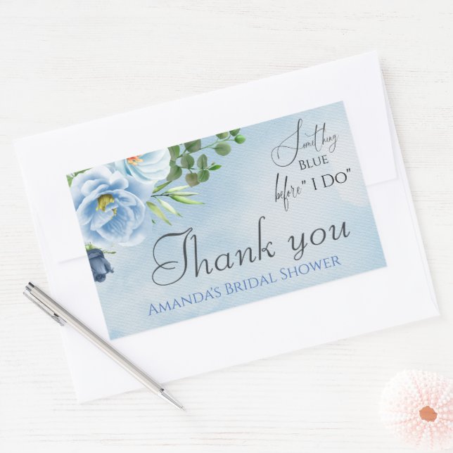 Elegant Something Blue Floral Bridal Shower Rectangular Sticker (Envelope)
