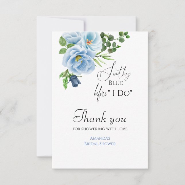 Elegant Something Blue Floral Bridal Shower Thank You Card (Front)