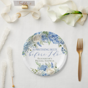 Elegant Something Blue Hydrangea Bridal Shower Paper Plate