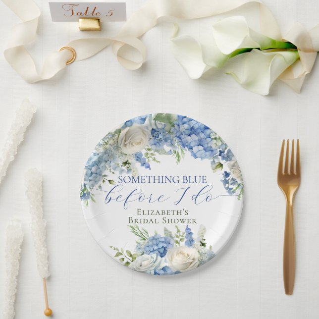 Elegant Something Blue Hydrangea Bridal Shower Paper Plate (Wedding)