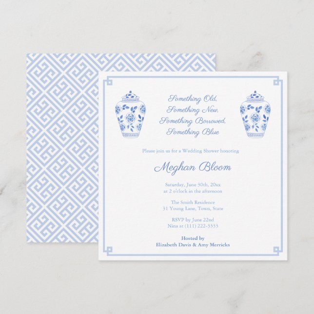 Elegant Something Blue Watercolor Wedding Shower Invitation (Front/Back)
