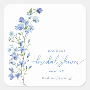 Elegant Something Blue Wildflower Bridal Shower  Square Sticker