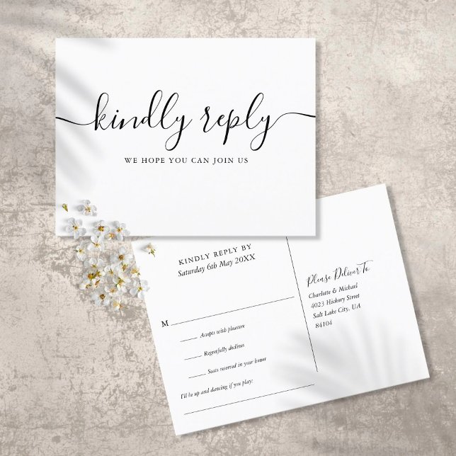 Elegant Song Request RSVP Black White Wedding Invitation Postcard (Creator Uploaded)