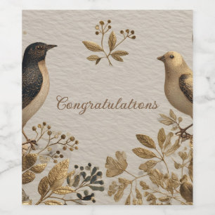 Elegant Songbirds with Gold Leaf Congratulations Wine Label
