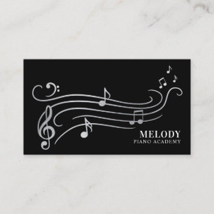 Elegant & Sophisticate Silver & Black Piano Music Business Card