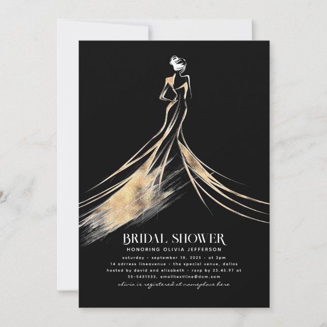 Elegant Sophisticated Black and Gold Bridal Shower Invitation (Front)