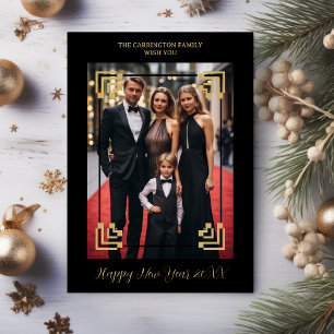 Elegant Sophisticated Black & Gold Vintage Frame P Holiday Card