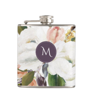 Elegant Sophisticated Botanical Floral Monogram Fl Hip Flask