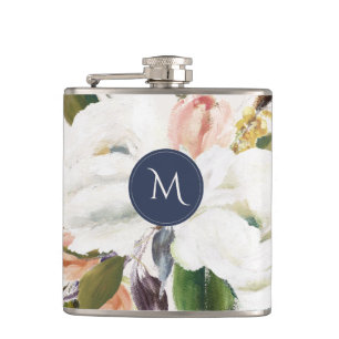 Elegant Sophisticated Botanical Floral Monogram Hip Flask