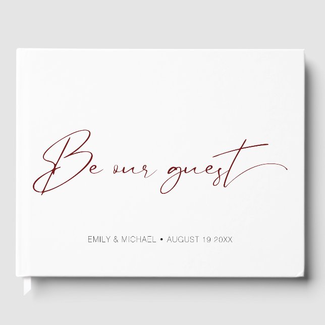 Elegant Sophisticated Calligraphy Wedding Burgundy Guest Book (Front)