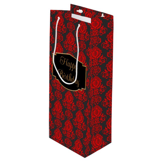 Elegant, Sophisticated Damask Personalised Wine Gift Bag (Front Angled)