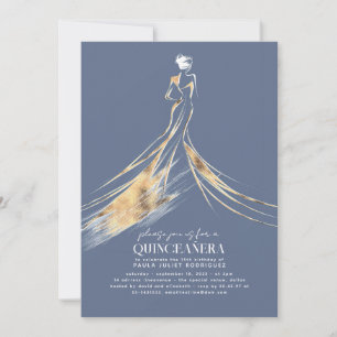Elegant Sophisticated Dusty Blue QUINCEAÑERA Invitation