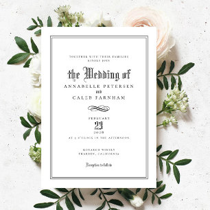 Elegant Sophisticated Formal Black White Wedding Invitation
