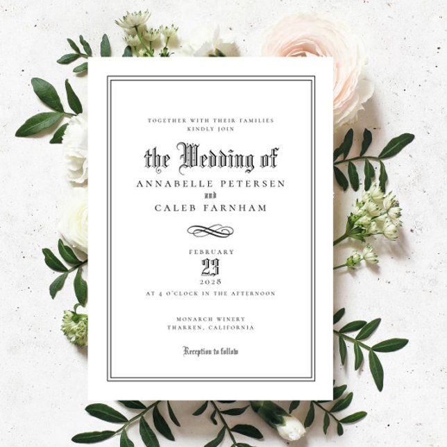 Elegant Sophisticated Formal Black White Wedding Invitation (Creator Uploaded)