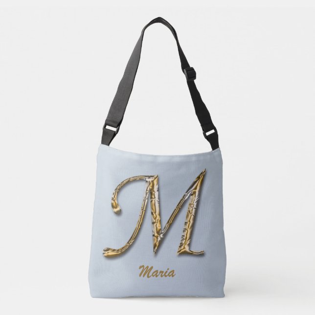 Elegant Sophisticated Gold Letter M Monogram Crossbody Bag (Front)