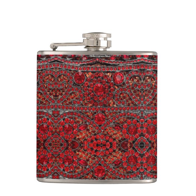 elegant sophisticated gold ruby red burgundy  hip flask (Front)