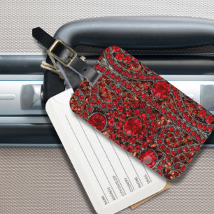 elegant sophisticated gold ruby red burgundy luggage tag