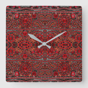 elegant sophisticated gold ruby red burgundy  square wall clock