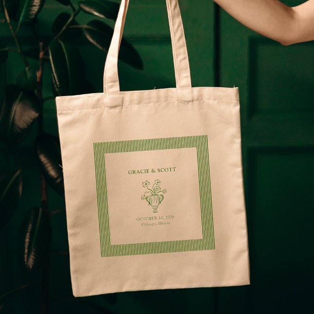 Elegant Sophisticated Hand Drawn Green Wedding Tote Bag (Creator Uploaded)