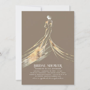 Elegant Sophisticated Light Brown Bridal Shower Invitation