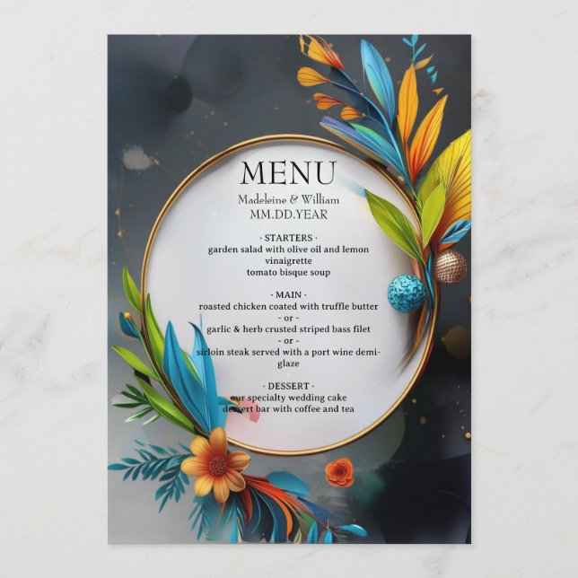 Elegant Sophisticated Luxury Botanical Wedding Menu (Front)