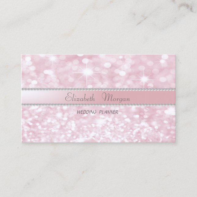 Elegant Sophisticated Modern Glitter Bokeh,Pearls Business Card (Front)