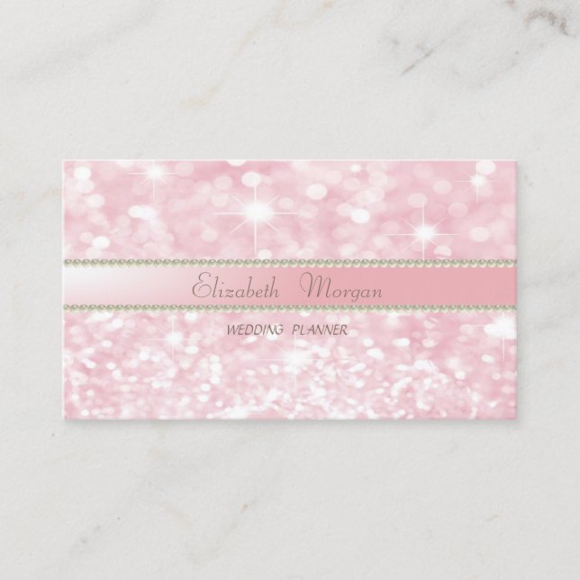 Elegant Sophisticated Modern Glitter Bokeh,Pearls Business Card (Front)