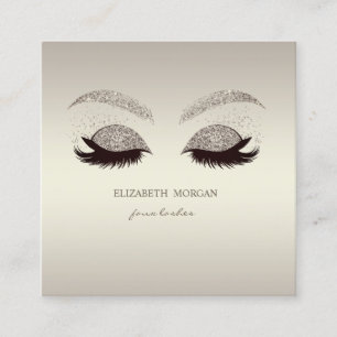 Elegant Sophisticated Modern Glitter Faux Lashes Square Business Card