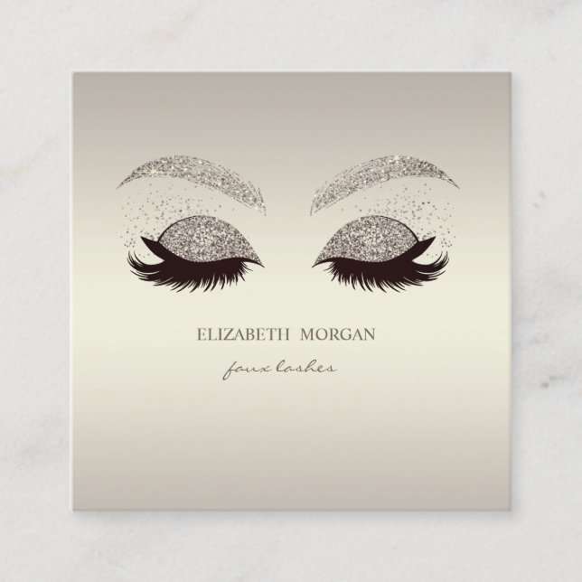 Elegant Sophisticated Modern Glitter Faux Lashes Square Business Card (Front)