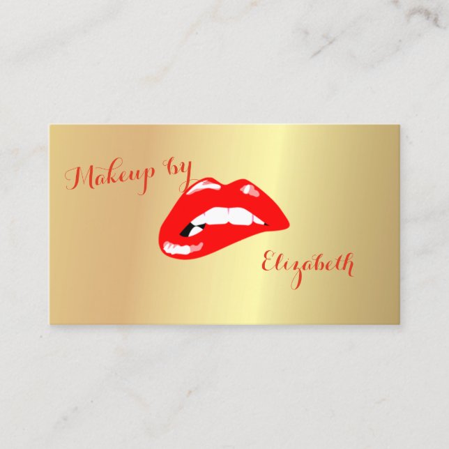 Elegant Sophisticated Modern ,Gold -Red Lips Business Card (Front)