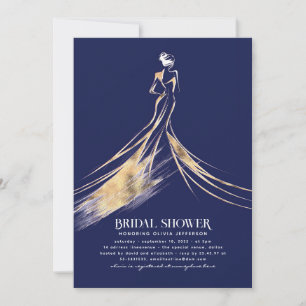 Elegant Sophisticated Navy Blue Bridal Shower Invitation