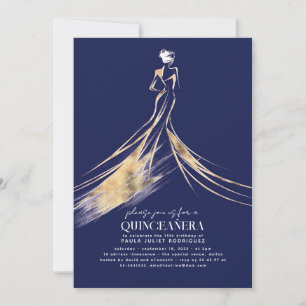 Elegant Sophisticated Navy Blue QUINCEAÑERA Invitation