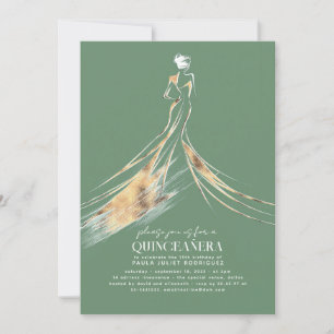 Elegant Sophisticated Sage Green QUINCEAÑERA Invitation