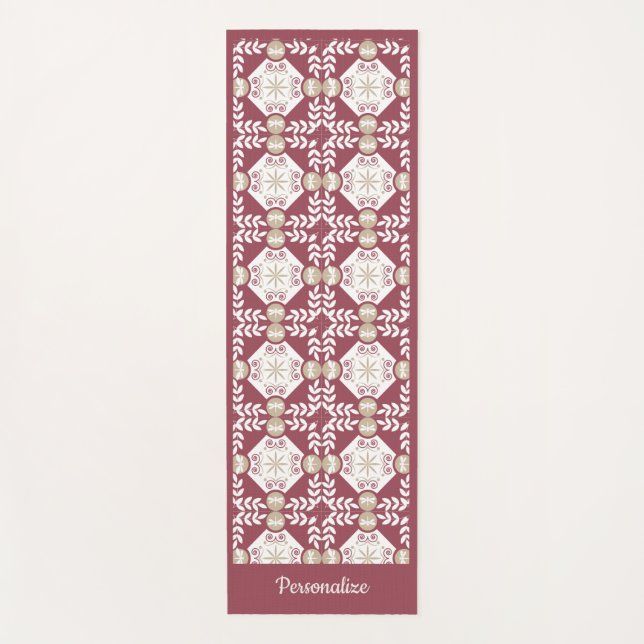 Elegant Southwest Burgundy Zen Yoga Namaste Mat (Front)