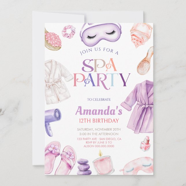Elegant Spa day Girls Birthday Party Invitation (Front)