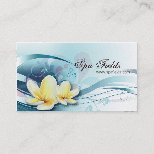 Elegant Spa Manager Business Card - Blue Plumeria (Front)