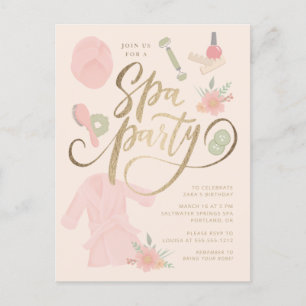 Elegant Spa Party Invitation w/faux gold Postcard