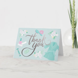Elegant Spa-themed Thank You faux-silver/blue Card