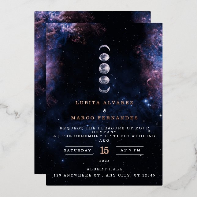 Elegant Space Theme Astronomy Moon Wedding Invitat (Front/Back)